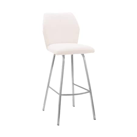 Armen Living Tandy White Faux Leather and Brushed Stainless Steel 30" Bar Stool LCTNBABSWH30